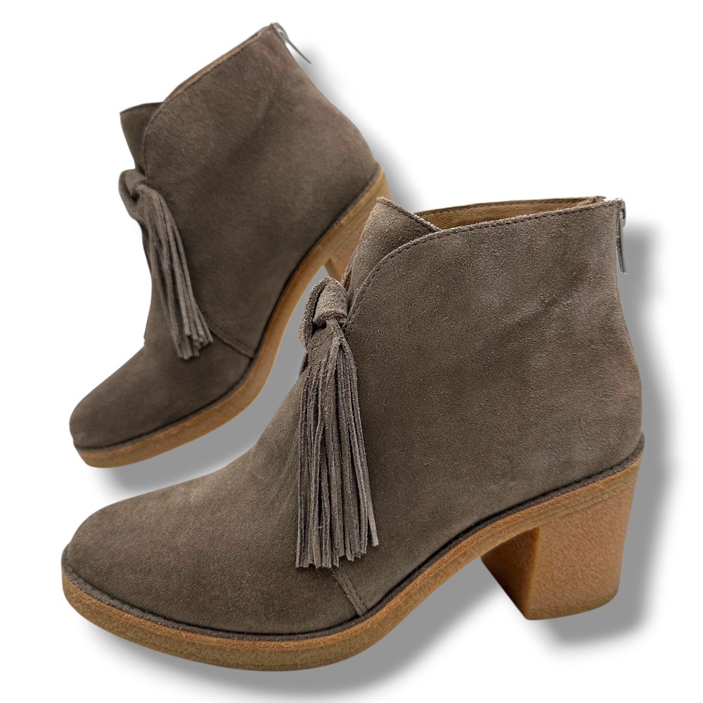 UGG Australia 1018642 Taupe Suede Tassel Ankle Boots Block Heel Womens 7.5